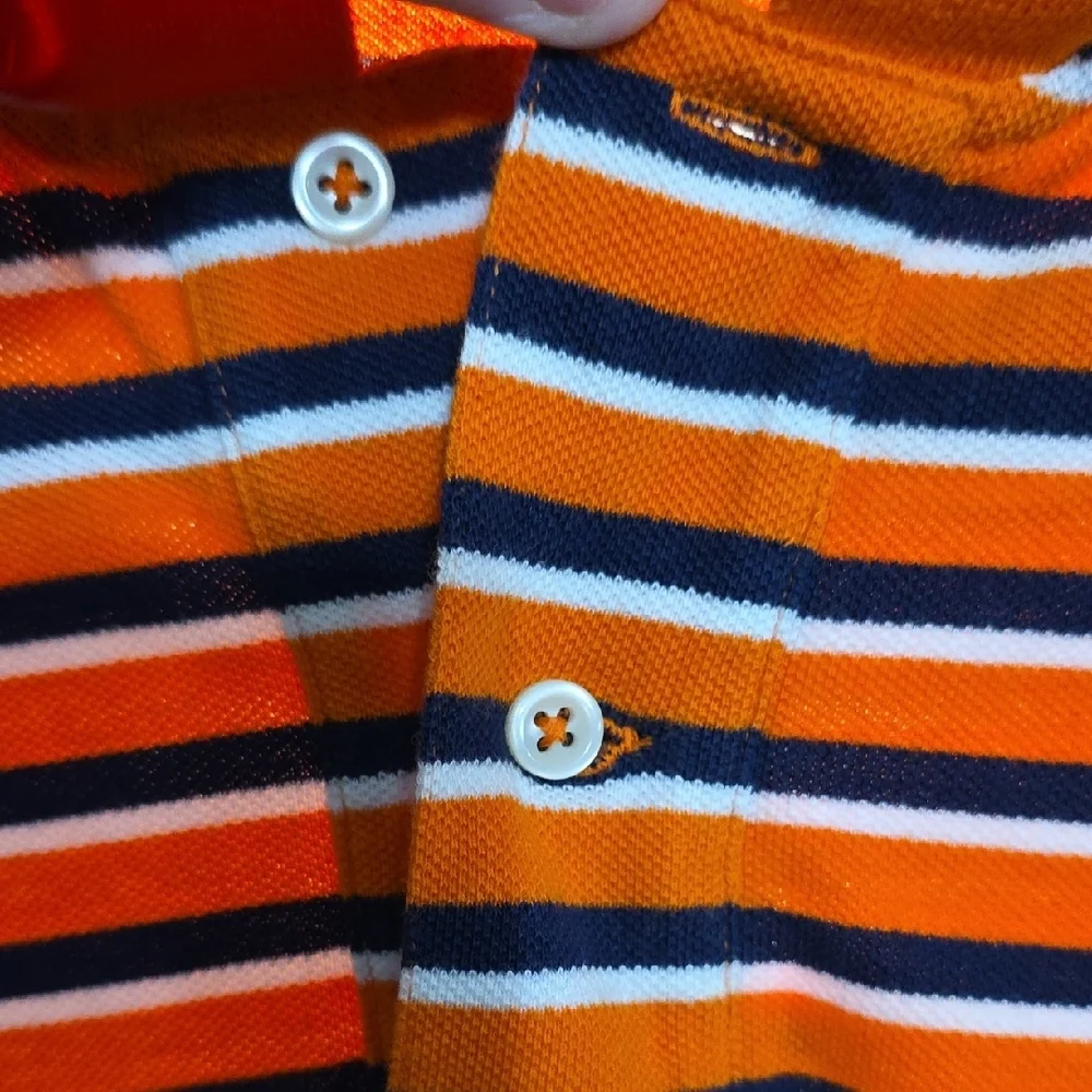 Polo by Ralph Lauren Mens Orange/Navy Striped Polo Shirt Collar Buttons Sz L GUC